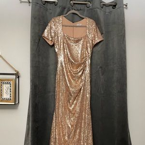 City Goddess Rose Gold fully lined sequin gown.